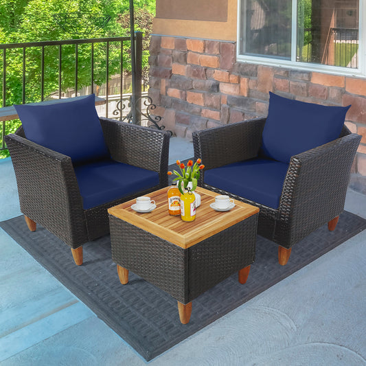 3 Pieces Patio Rattan Bistro Furniture Set-Navy