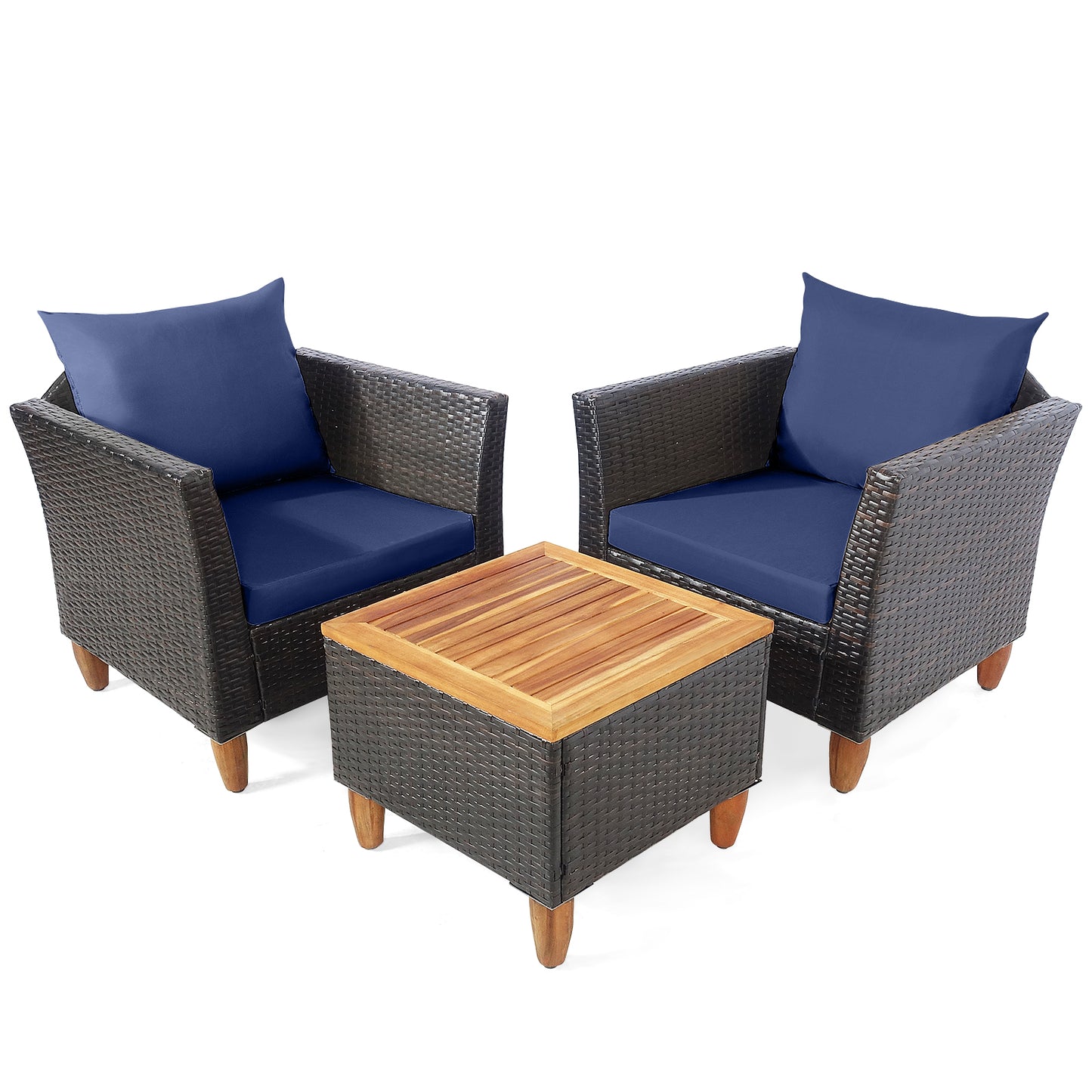 3 Pieces Patio Rattan Bistro Furniture Set-Navy