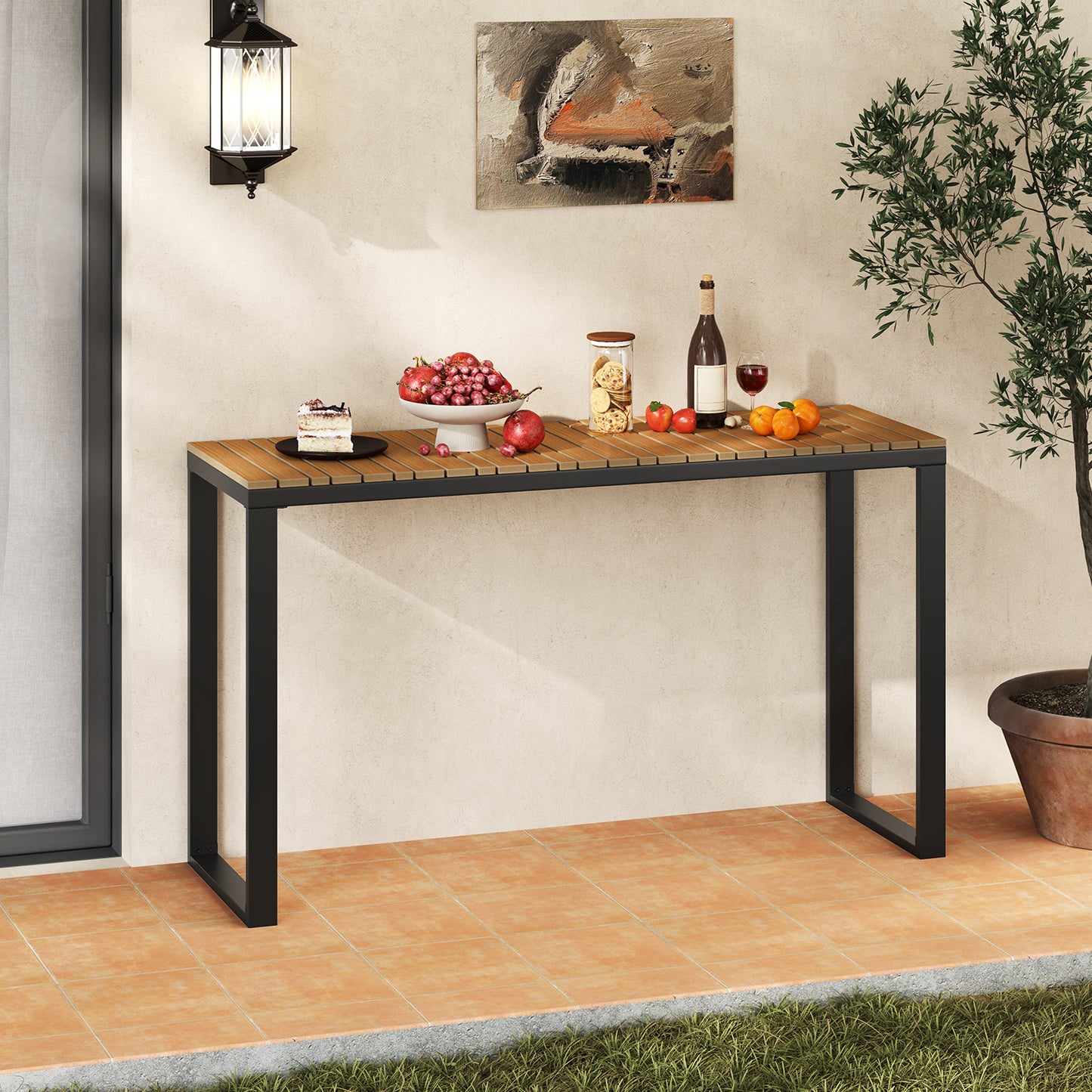 Outdoor Rectangle Console Table with Long-Lasting WPC Tabletop