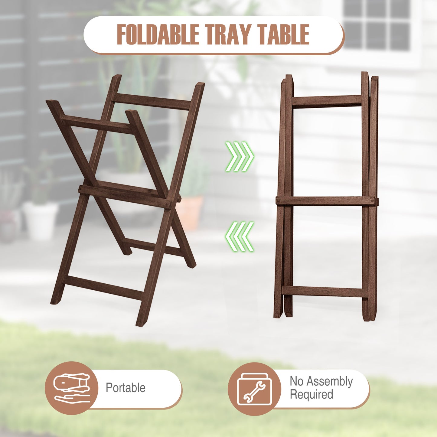 Solid Teak Wood Tray Table with Removable Tray Top for Patio and Garden