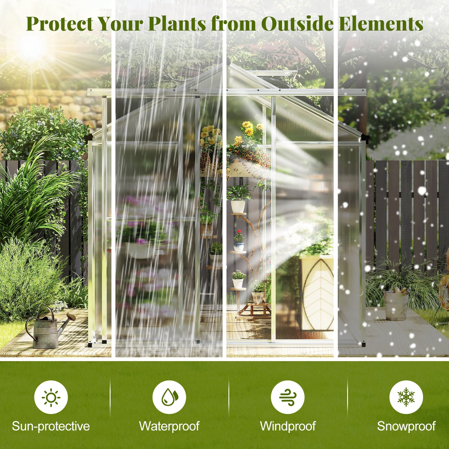 Large Walk-in Green House with Rain Gutters and Polycarbonate Panels-8 FT