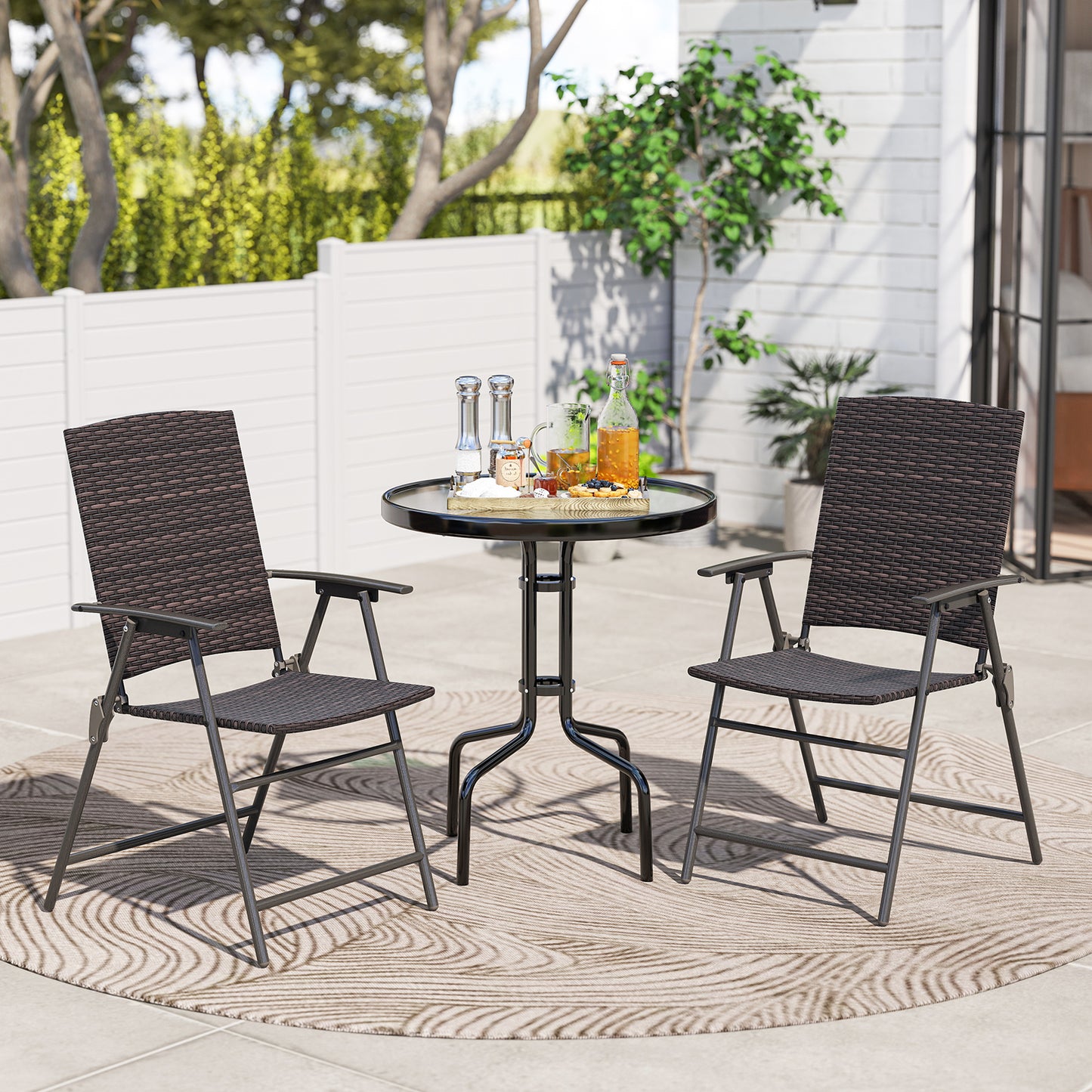 Patio PE Wicker Dining Chairs with Armrests and Metal Frame-Set of 4