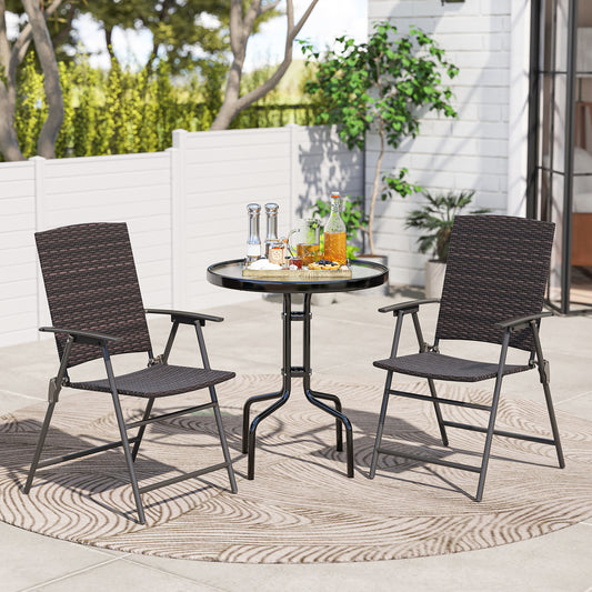 Patio PE Wicker Dining Chairs with Armrests and Metal Frame-Set of 4