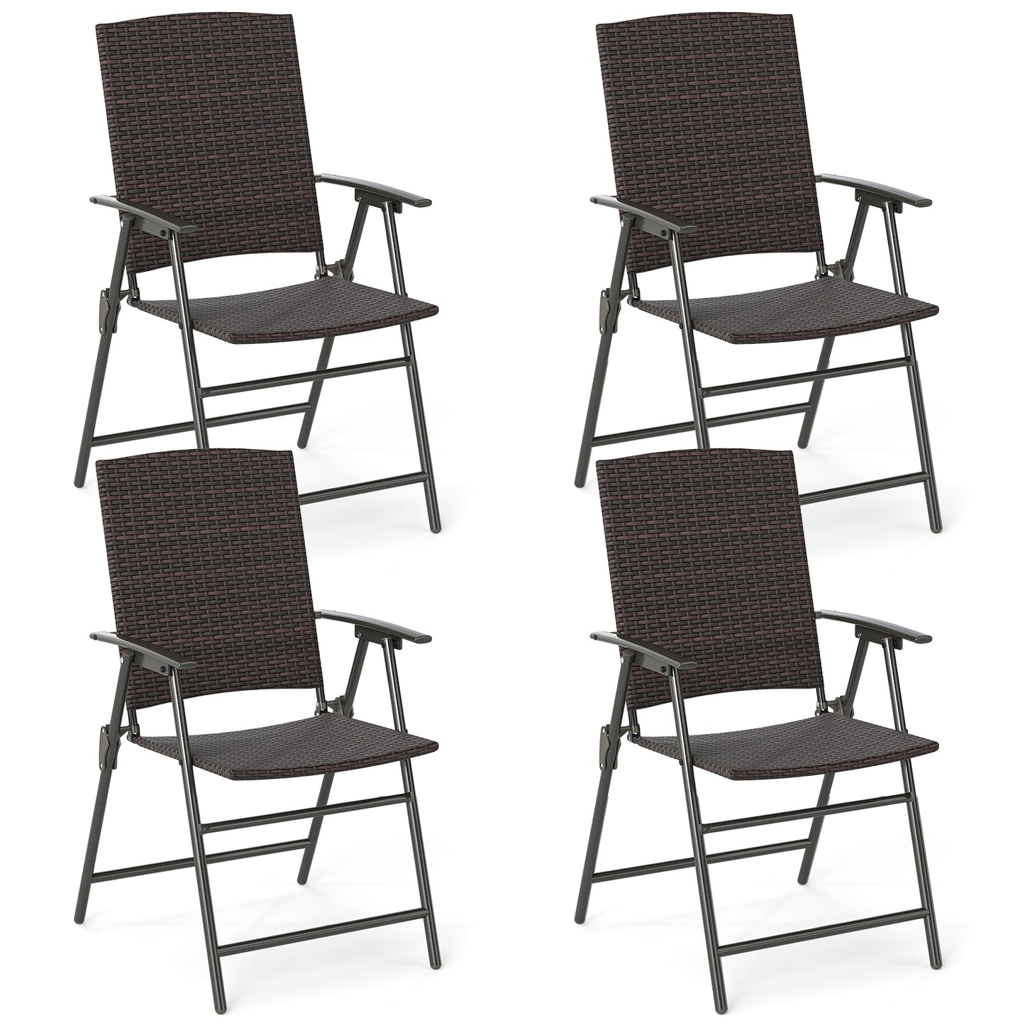 Patio PE Wicker Dining Chairs with Armrests and Metal Frame-Set of 4
