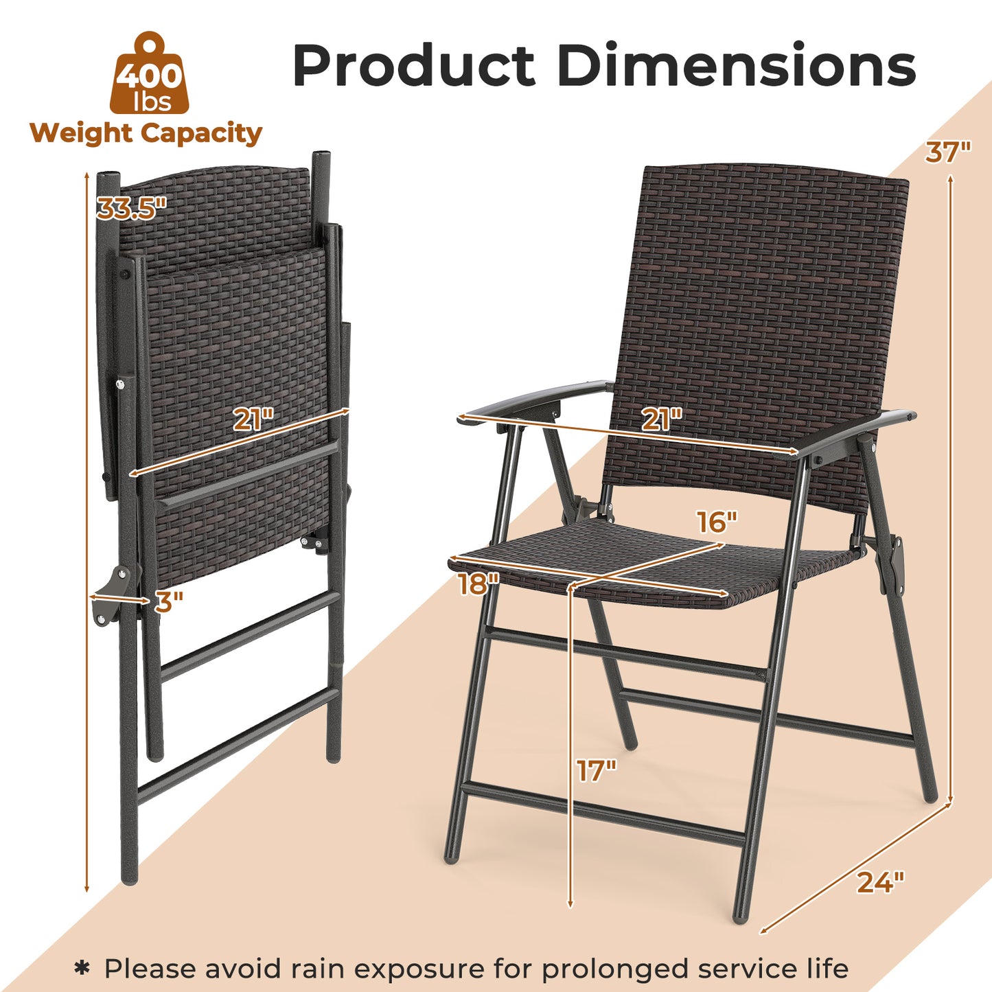 Patio PE Wicker Dining Chairs with Armrests and Metal Frame-Set of 4