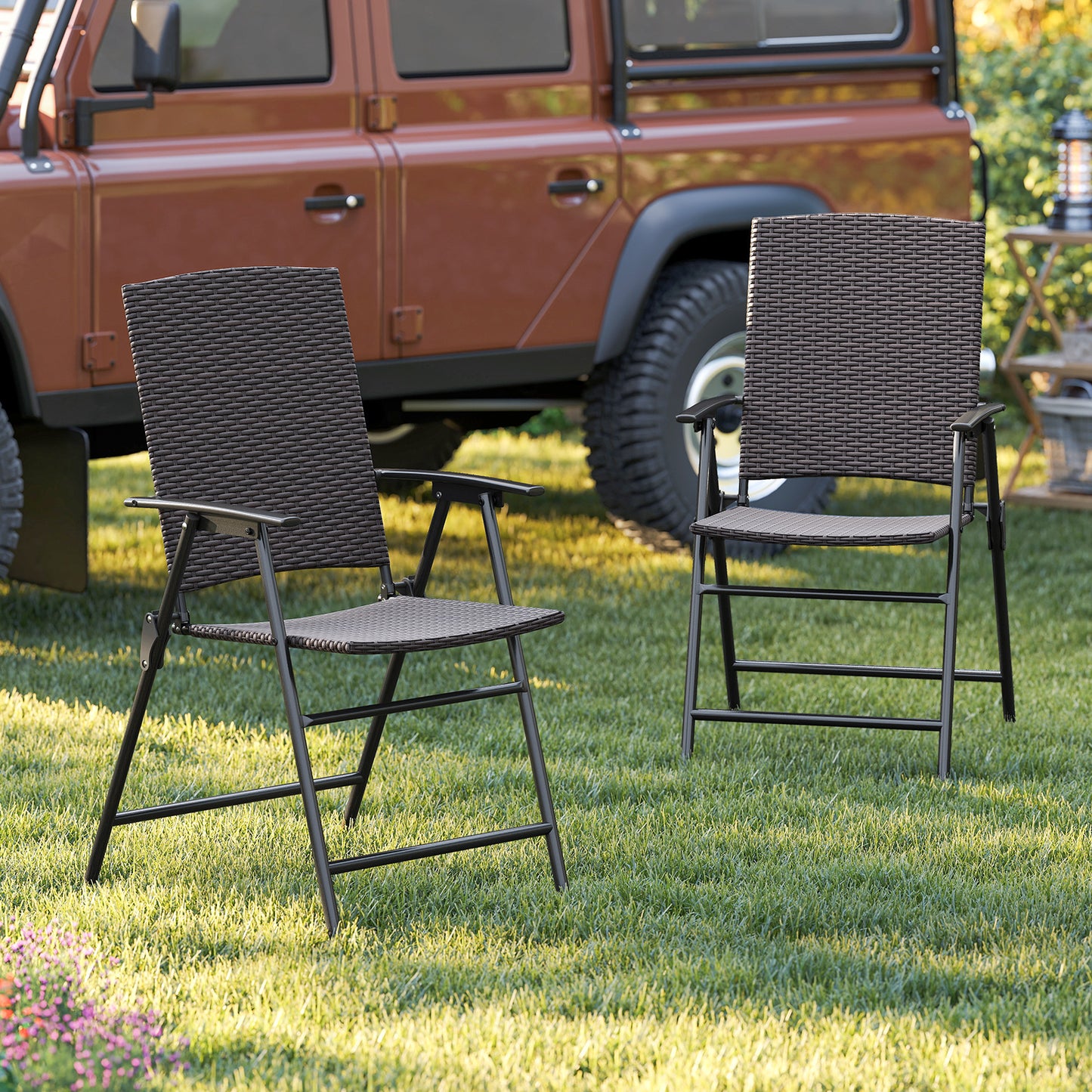 Patio PE Wicker Dining Chairs with Armrests and Metal Frame-Set of 4