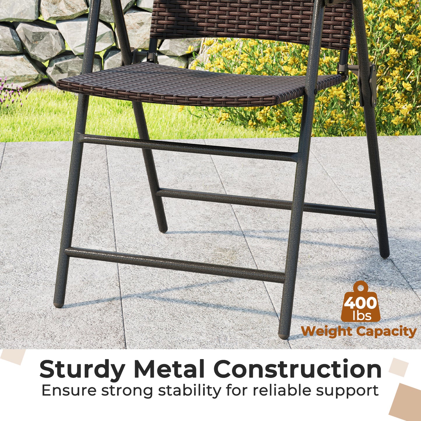 Patio PE Wicker Dining Chairs with Armrests and Metal Frame-Set of 4