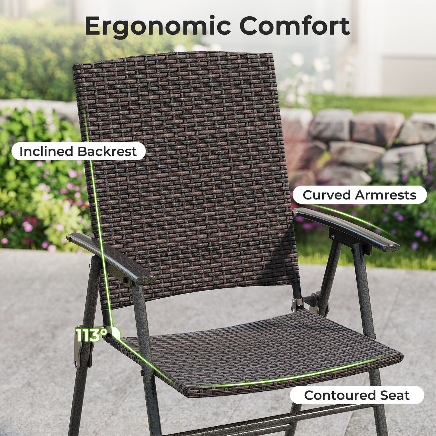 Patio PE Wicker Dining Chairs with Armrests and Metal Frame-Set of 4