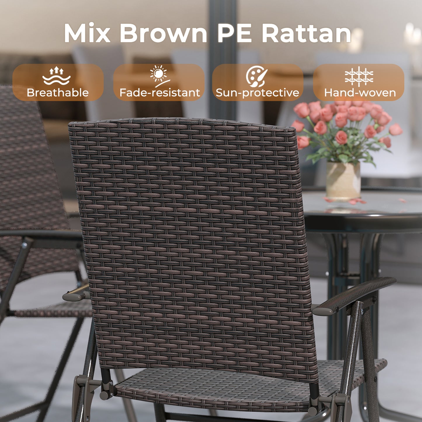 Patio PE Wicker Dining Chairs with Armrests and Metal Frame-Set of 4