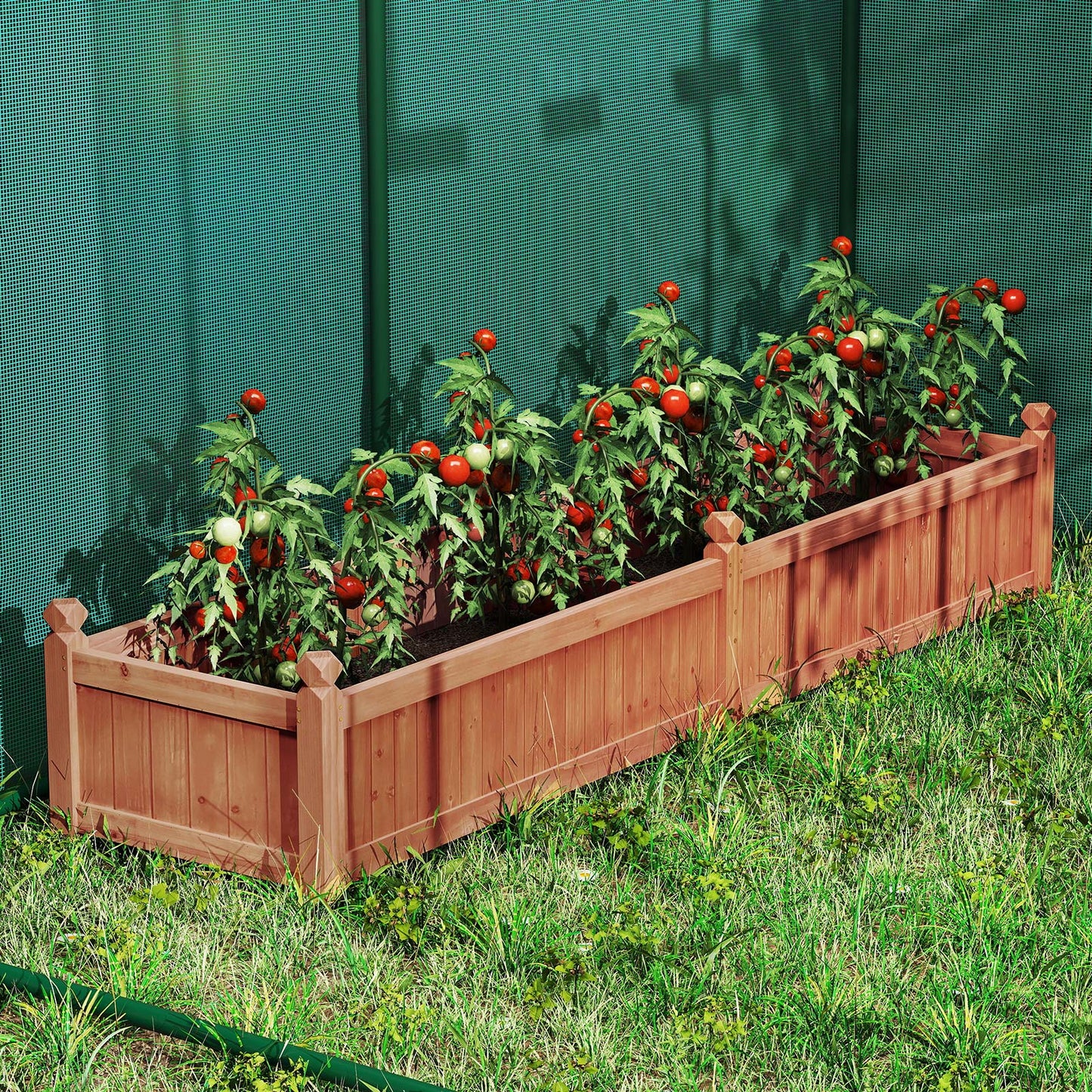 91 x 24 x 16 Inch Divisible Planter Box with Corner Drainage and Non-woven Liner for Growing Vegetables-Brown