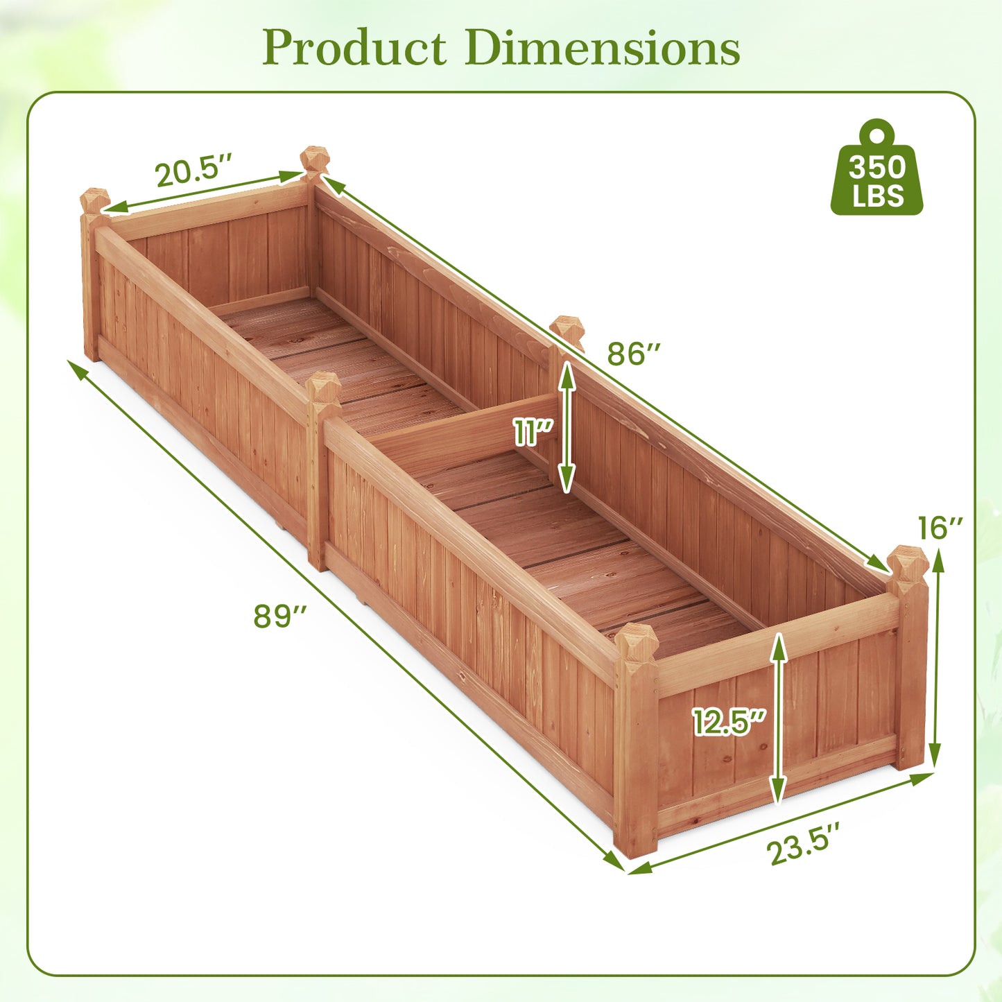 91 x 24 x 16 Inch Divisible Planter Box with Corner Drainage and Non-woven Liner for Growing Vegetables-Brown