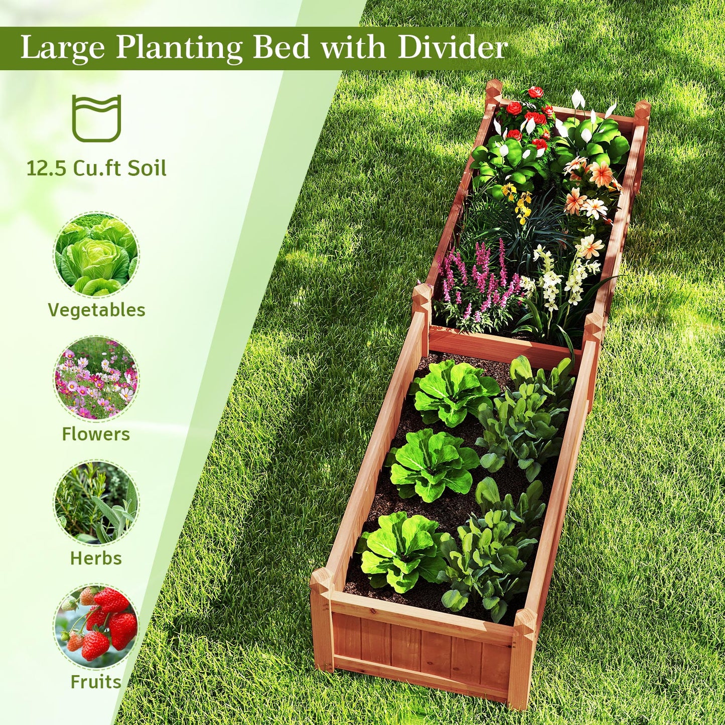 91 x 24 x 16 Inch Divisible Planter Box with Corner Drainage and Non-woven Liner for Growing Vegetables-Brown