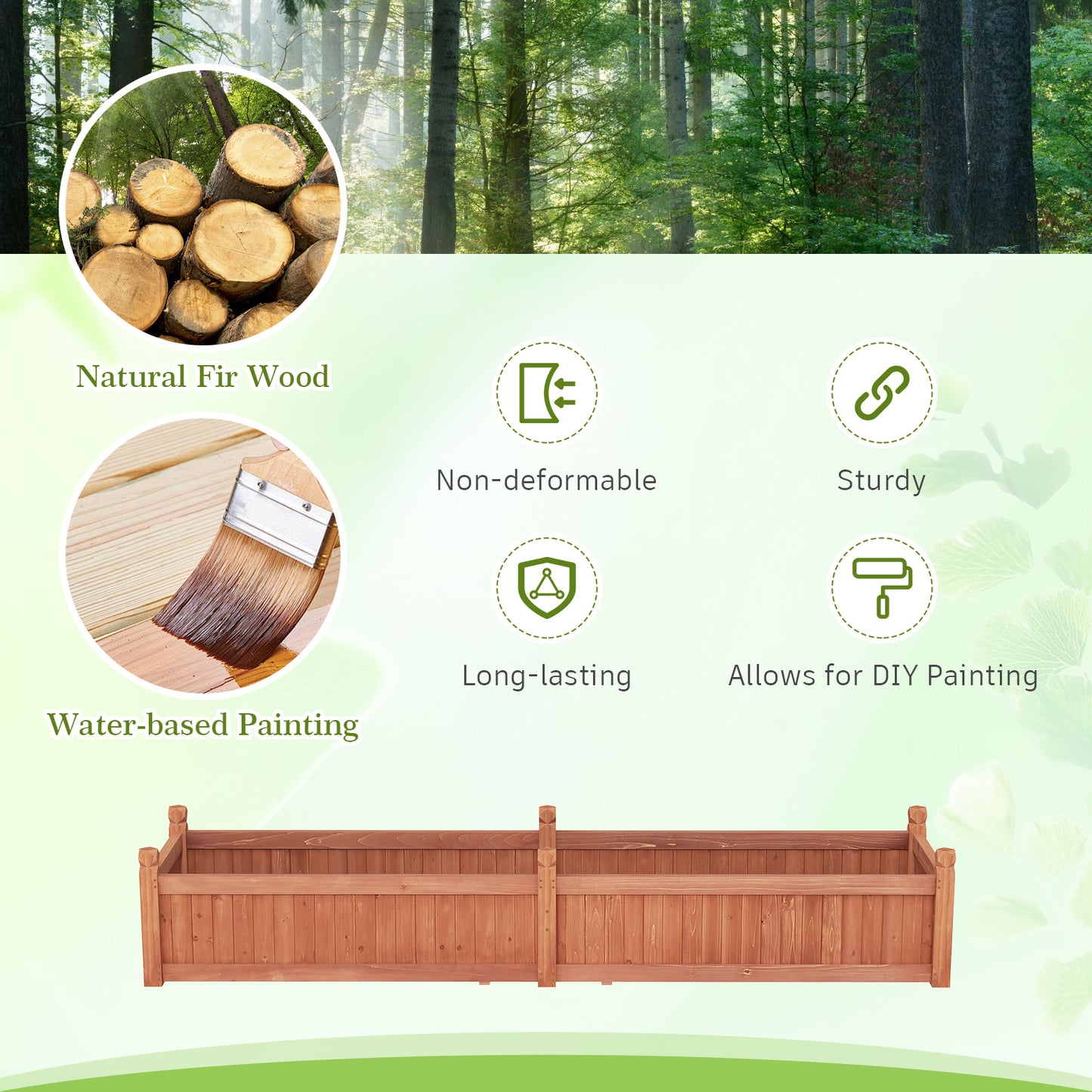 91 x 24 x 16 Inch Divisible Planter Box with Corner Drainage and Non-woven Liner for Growing Vegetables-Brown