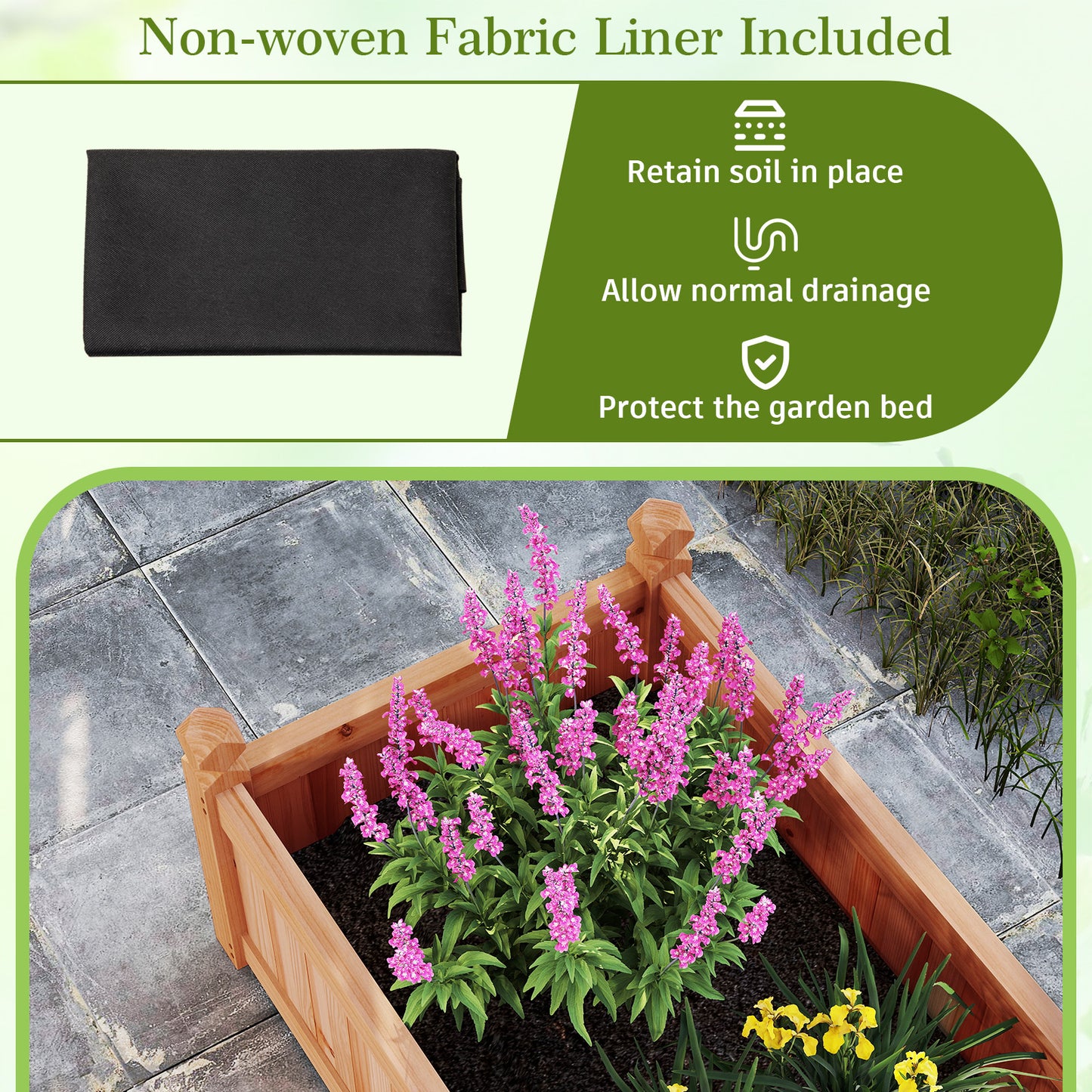 91 x 24 x 16 Inch Divisible Planter Box with Corner Drainage and Non-woven Liner for Growing Vegetables-Brown