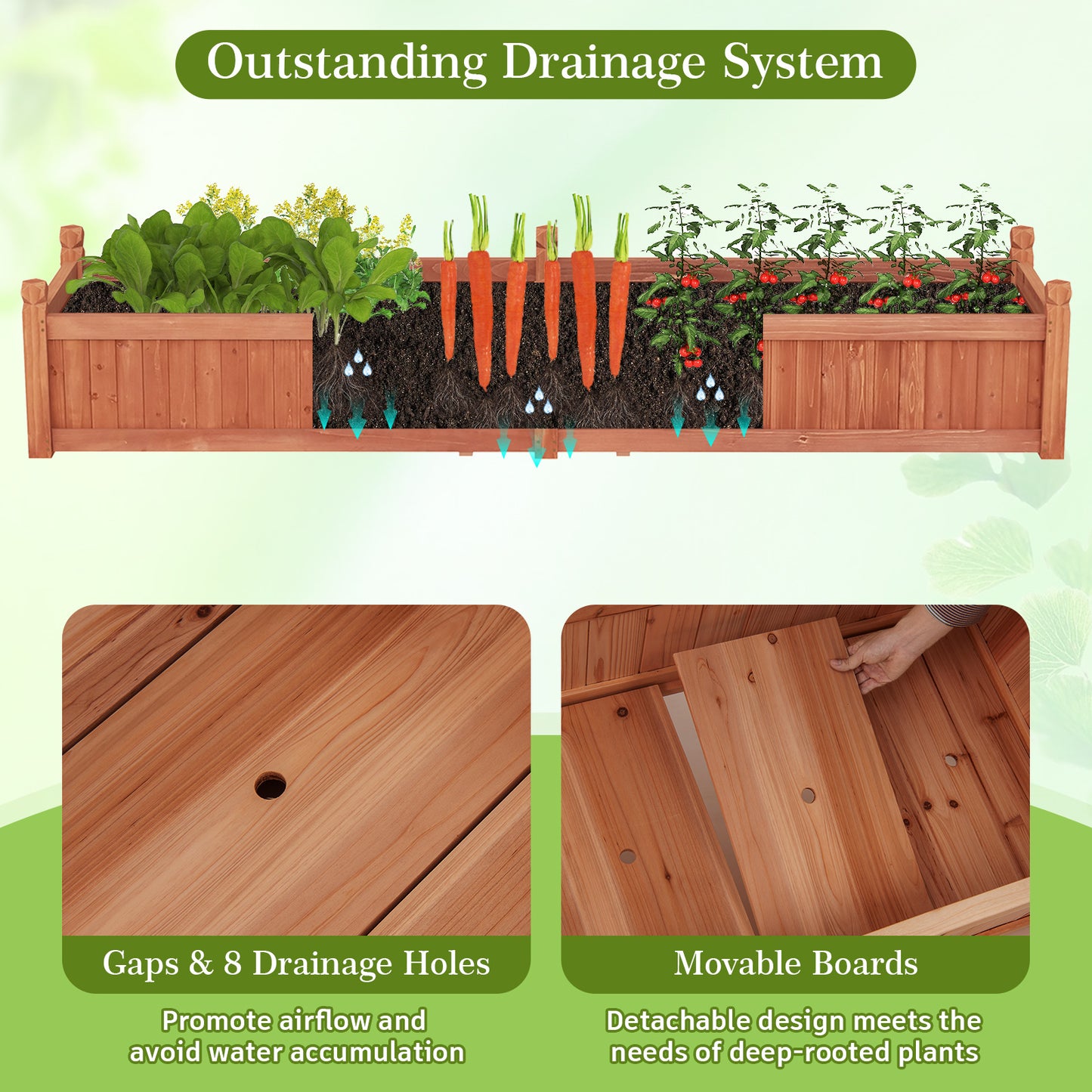 91 x 24 x 16 Inch Divisible Planter Box with Corner Drainage and Non-woven Liner for Growing Vegetables-Brown