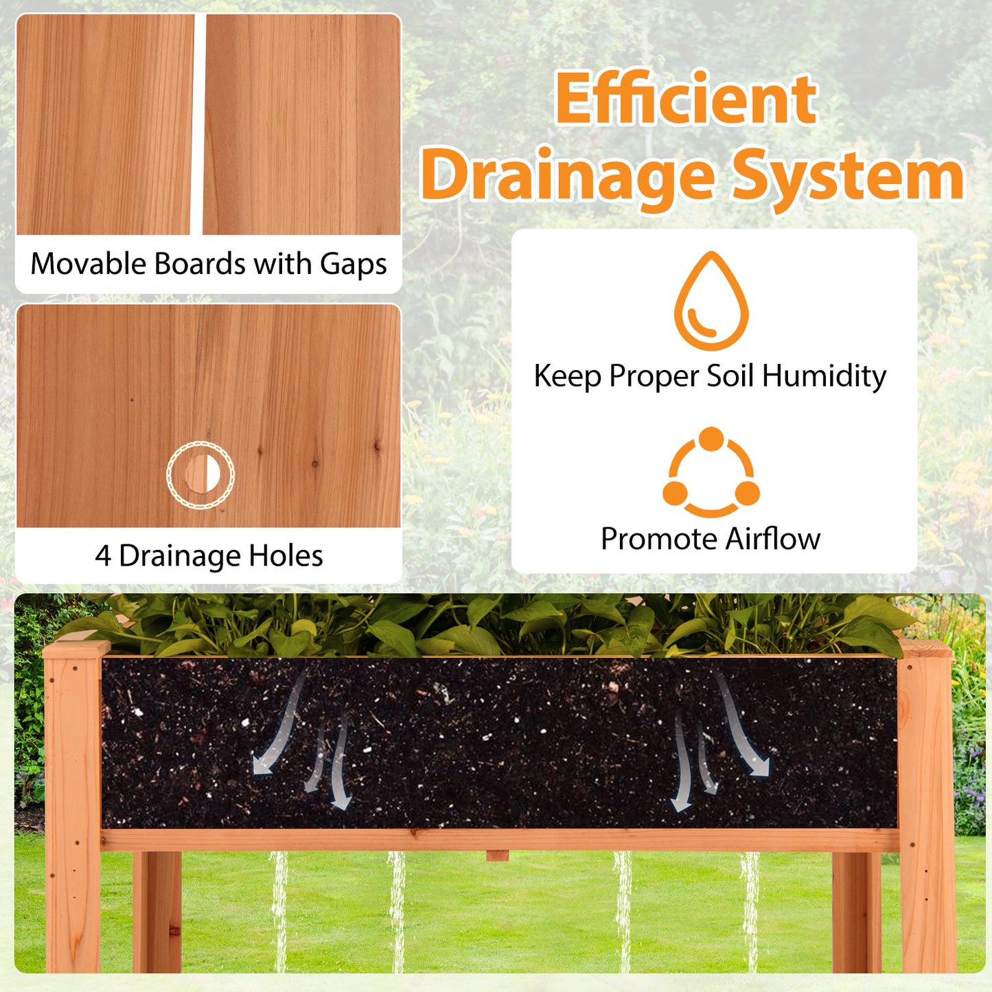 Raised Garden Bed with Trellis Wooden Elevated Planter Box with Legs-Orange
