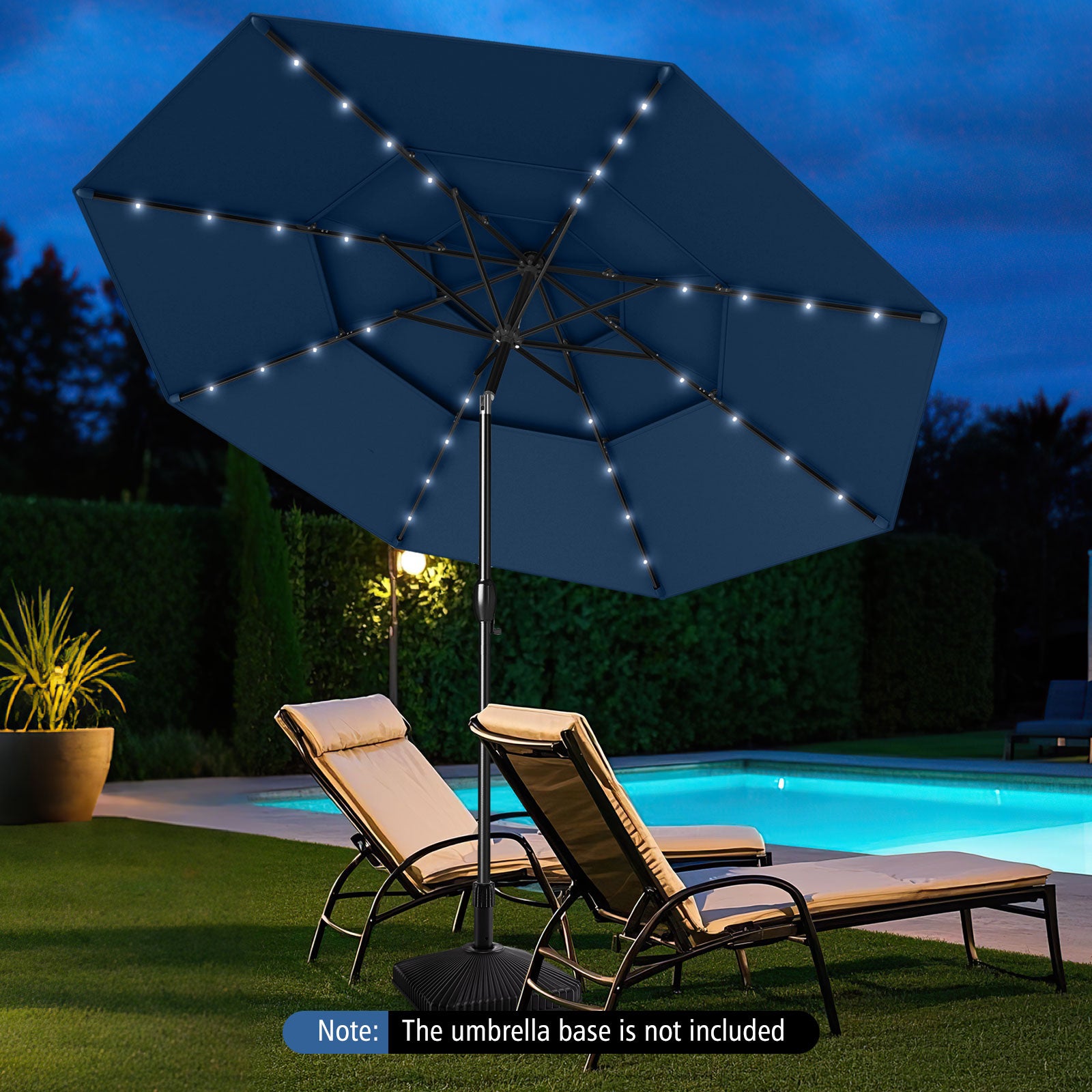 10 Feet Solar Patio Umbrella with 32 LED Lights 3-Tier Vented Top-Navy LUV MY PATIO 10 Feet Solar Patio Umbrella with 32 LED Lights 3-Tier Vented Top-Navy LUV MY PATIO