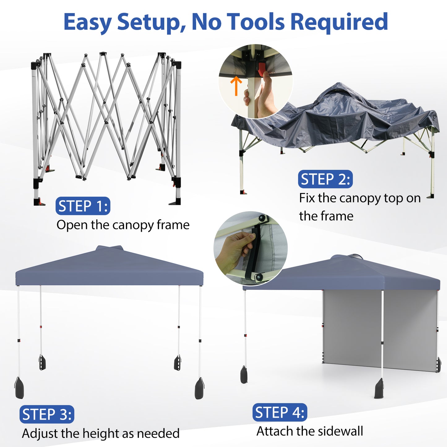 10 X 10 FT Pop up Canopy Tent with 1 Sidewall and Wheeled Bag-Gray