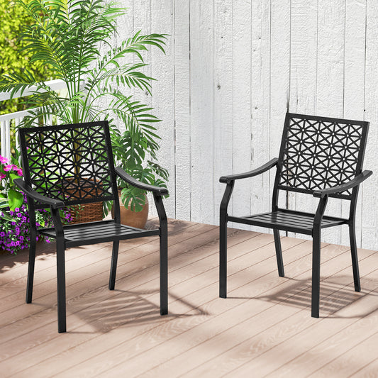 Set of 2 Patio Dining Chairs with Curved Armrests and Reinforced Steel Frame