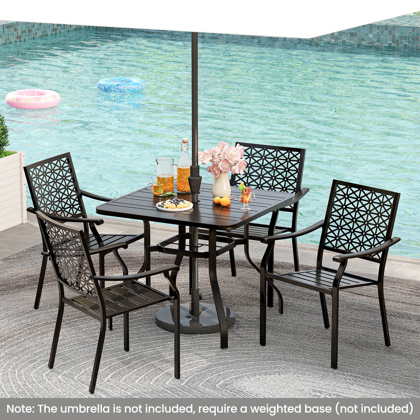 Set of 2 Patio Dining Chairs with Curved Armrests and Reinforced Steel Frame