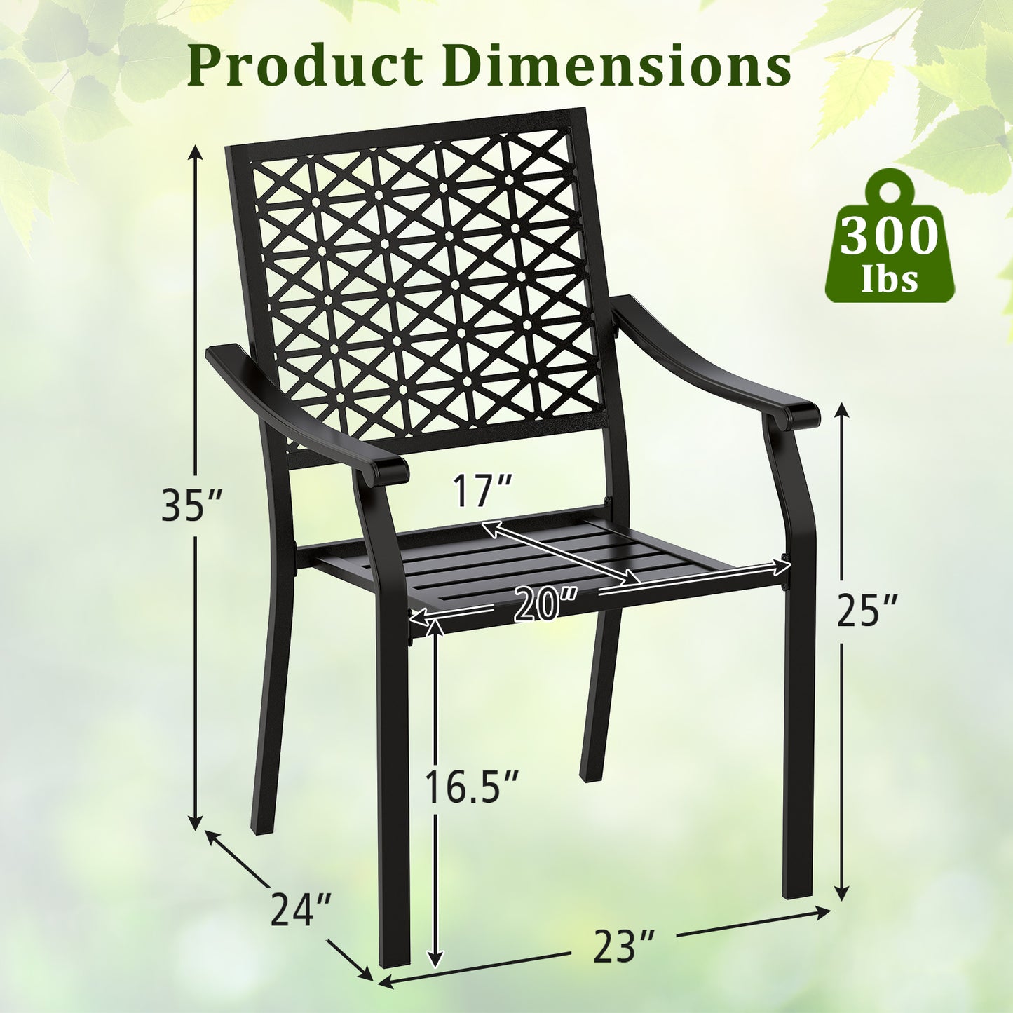 Set of 2 Patio Dining Chairs with Curved Armrests and Reinforced Steel Frame