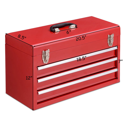 Portable Garage Mechanic Tool Cabinet Box with 3 Drawers-Red