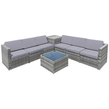 Load image into Gallery viewer, 8 Piece Wicker Sofa Rattan Dinning Set Patio Furniture with Storage Table
