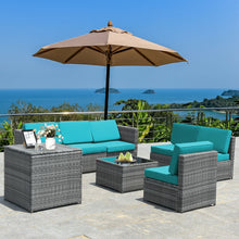 Load image into Gallery viewer, 8 Piece Wicker Sofa Rattan Dinning Set Patio Furniture with Storage Table
