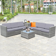 Load image into Gallery viewer, 8 Piece Wicker Sofa Rattan Dinning Set Patio Furniture with Storage Table
