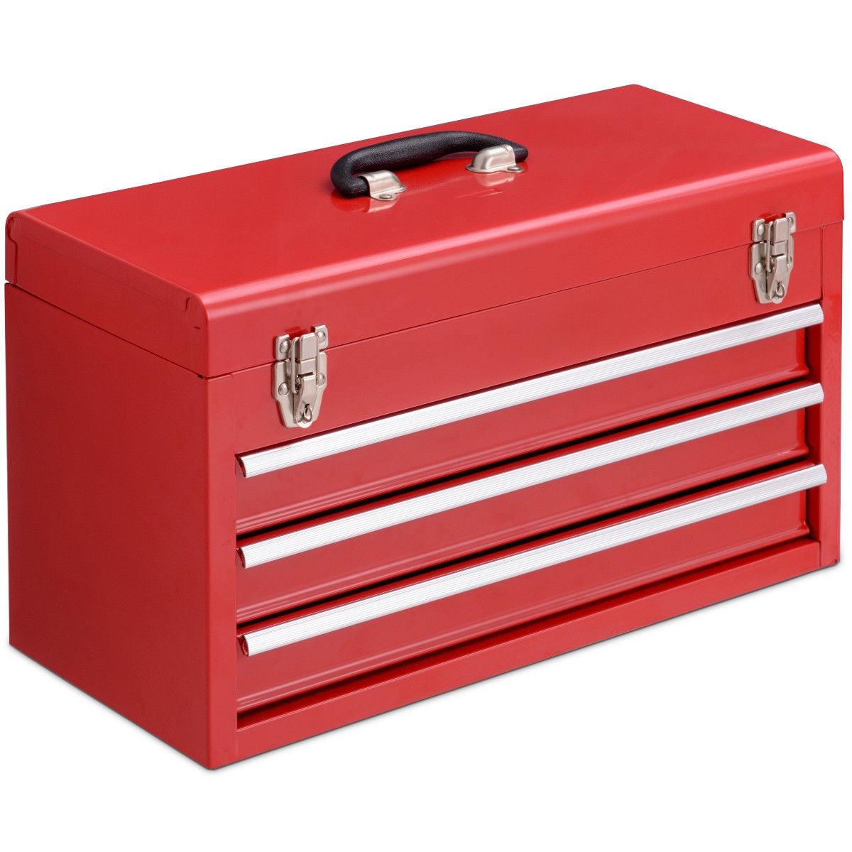 Portable Garage Mechanic Tool Cabinet Box with 3 Drawers-Red