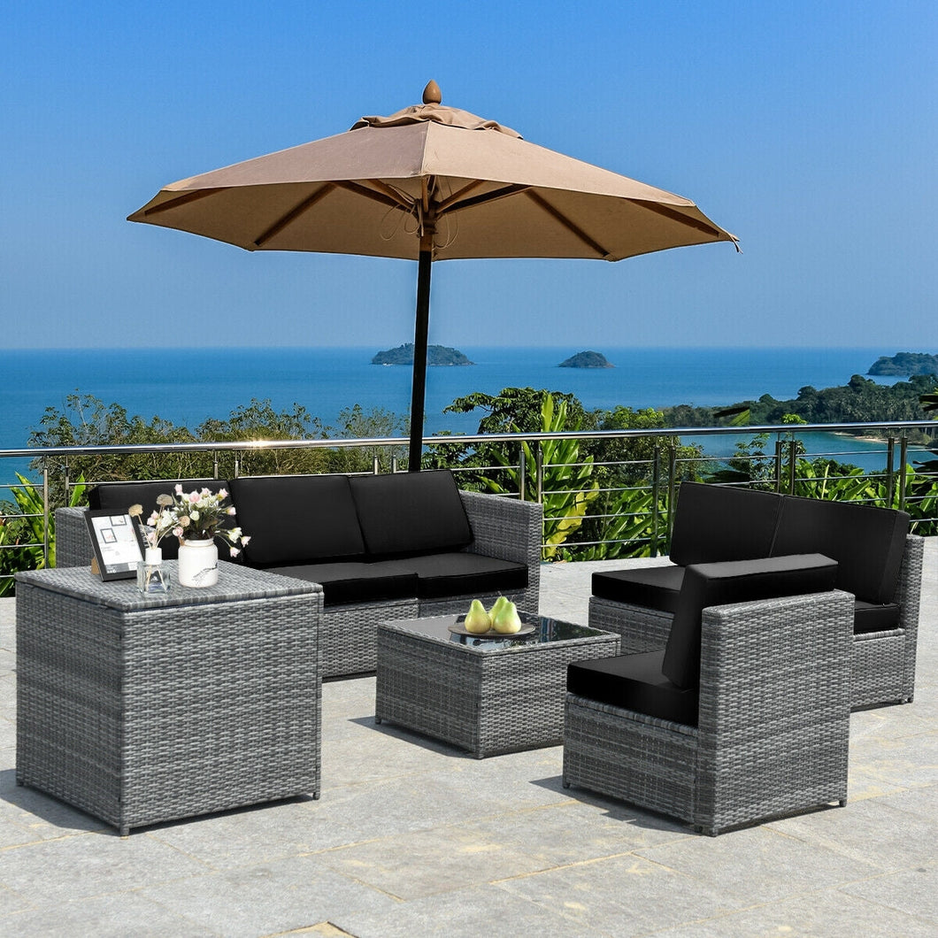 8 Piece Wicker Sofa Rattan Dinning Set Patio Furniture with Storage Table