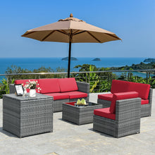 Load image into Gallery viewer, 8 Piece Wicker Sofa Rattan Dinning Set Patio Furniture with Storage Table
