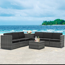 Load image into Gallery viewer, 8 Piece Wicker Sofa Rattan Dinning Set Patio Furniture with Storage Table
