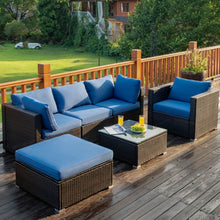 Load image into Gallery viewer, 6 Pieces Patio Rattan Furniture Set with Sectional Cushion
