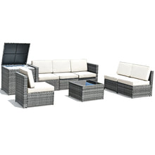 Load image into Gallery viewer, 8 Piece Wicker Sofa Rattan Dinning Set Patio Furniture with Storage Table
