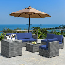 Load image into Gallery viewer, 8 Piece Wicker Sofa Rattan Dinning Set Patio Furniture with Storage Table
