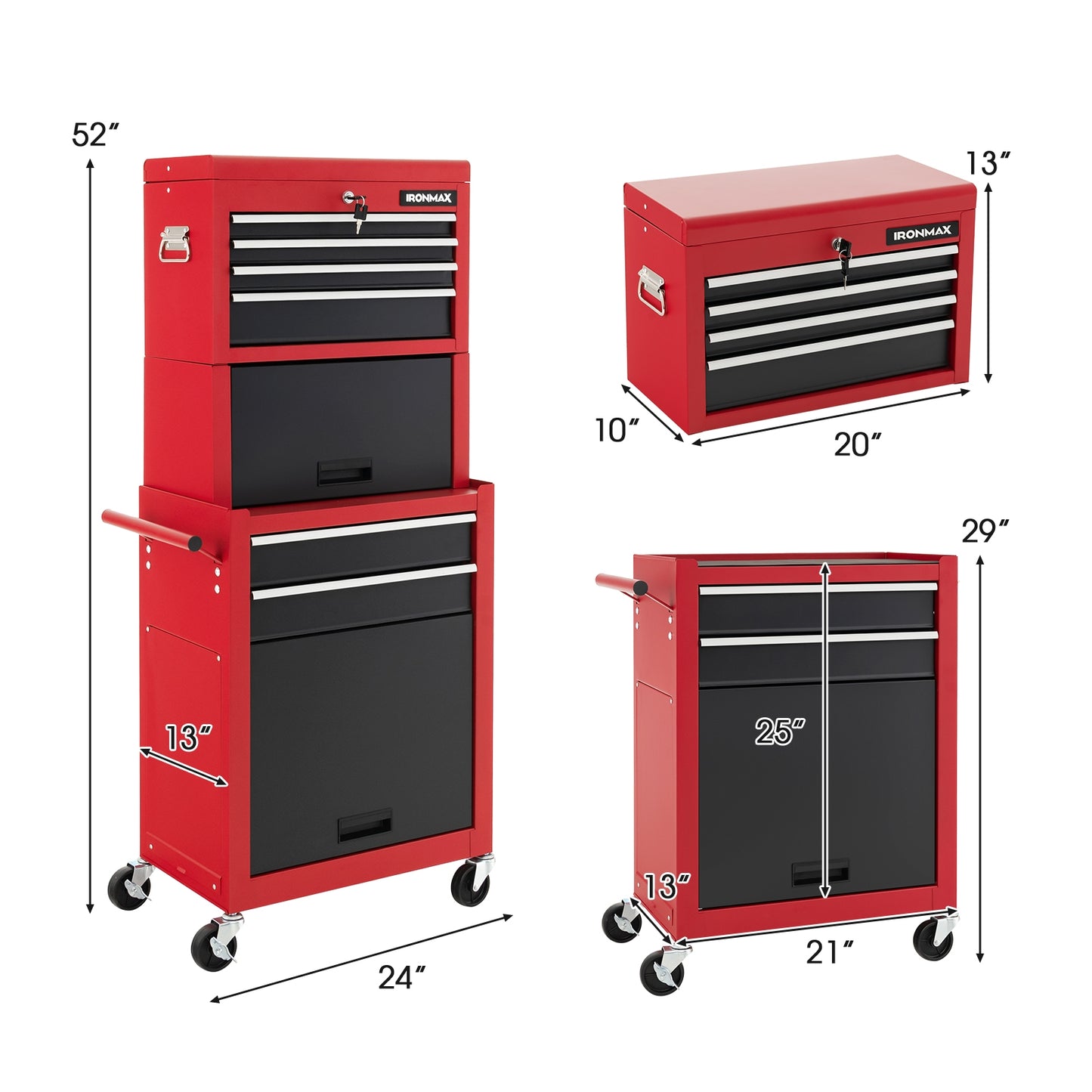 6-Drawer Tool Chest with Heightening Cabinet-Black & Red