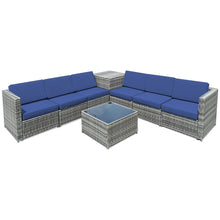 Load image into Gallery viewer, 8 Piece Wicker Sofa Rattan Dinning Set Patio Furniture with Storage Table
