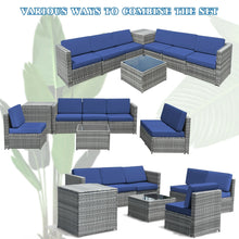 Load image into Gallery viewer, 8 Piece Wicker Sofa Rattan Dinning Set Patio Furniture with Storage Table
