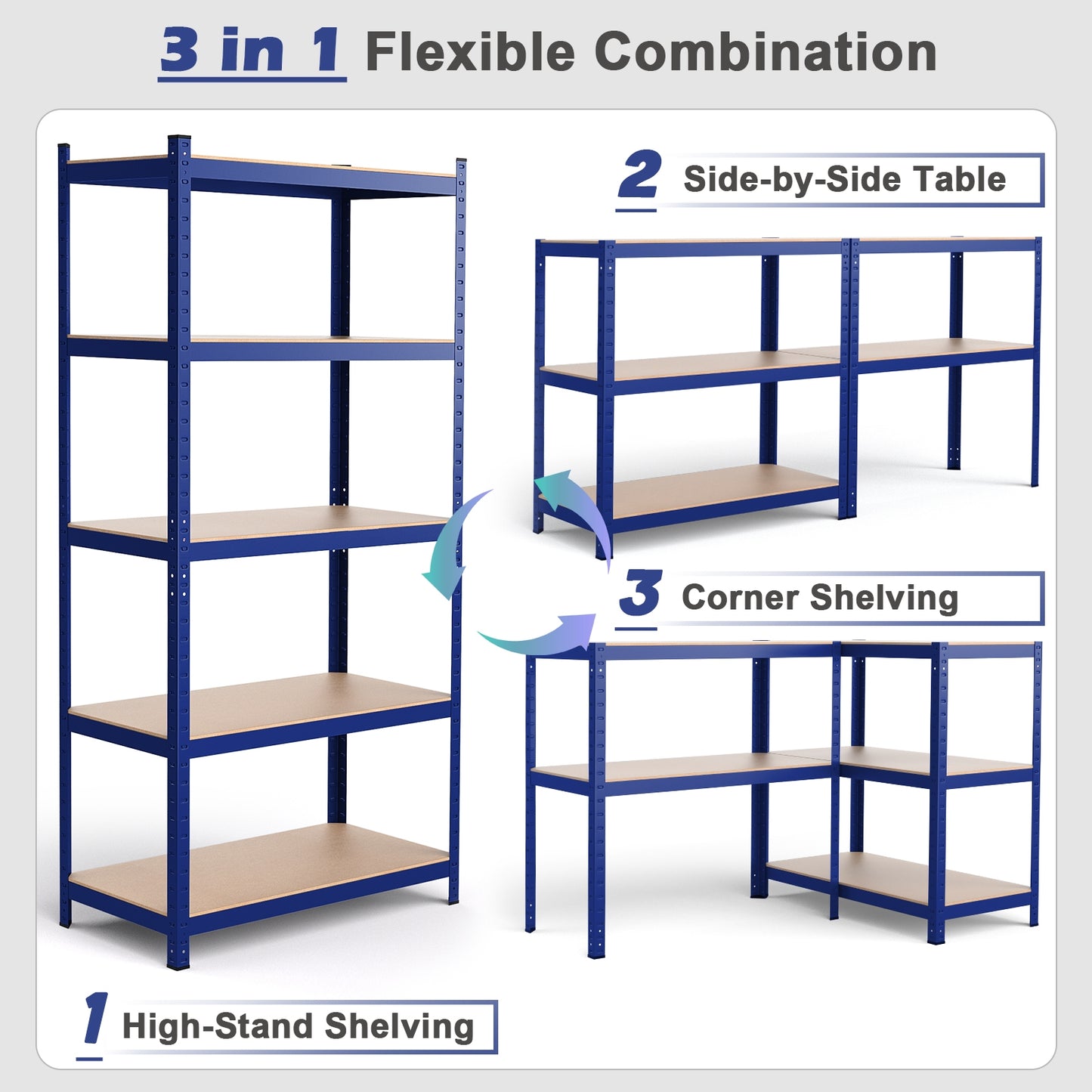 35.5 x 71 Inch Adjustable 5-Layer 2000 lbs Capacity Tool Shelf-Blue