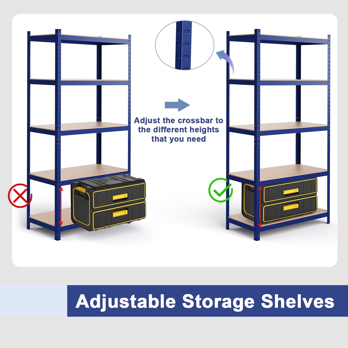 35.5 x 71 Inch Adjustable 5-Layer 2000 lbs Capacity Tool Shelf-Blue