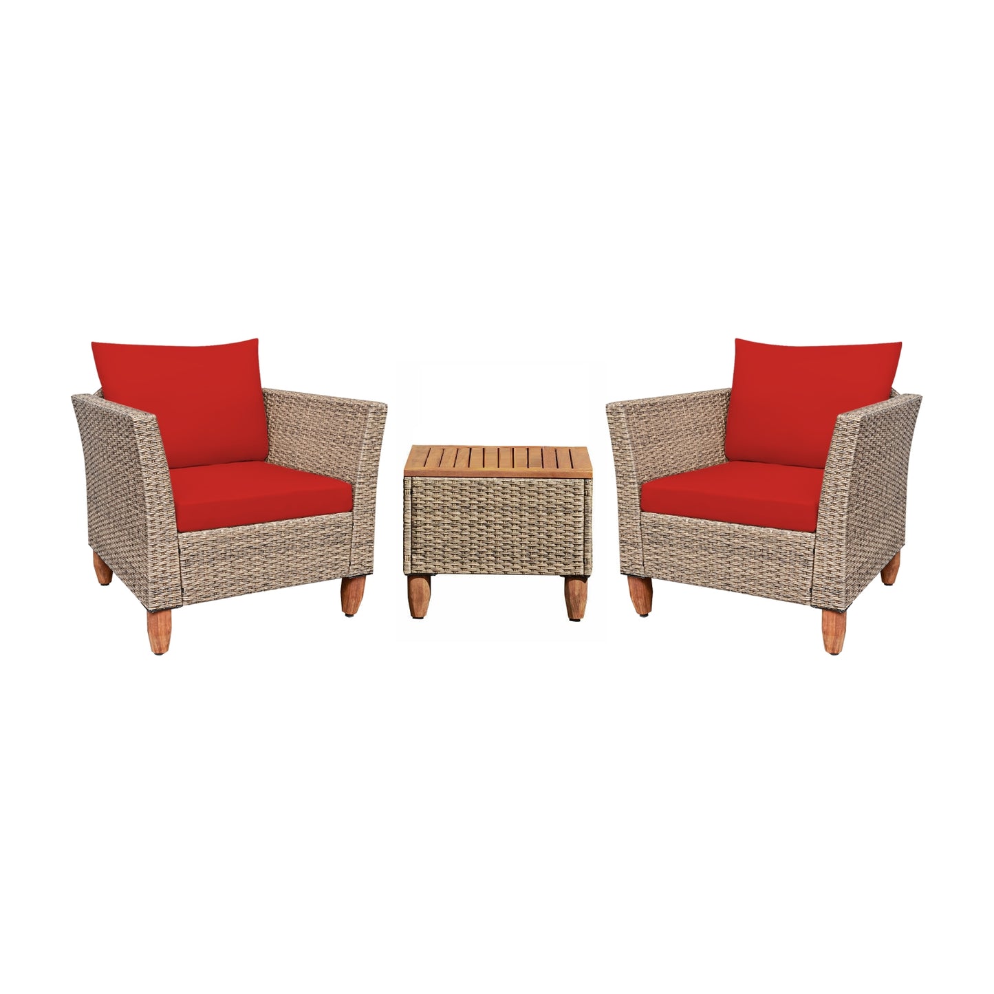 3 Pieces Patio Rattan Furniture Set with Washable Cushion for Yard Porch-Red