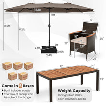 Load image into Gallery viewer, 11-Piece Patio Dining Set with 15ft Double-Sided Umbrella - PE Rattan, Acacia Wood, Solar Lights
