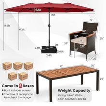 Load image into Gallery viewer, 11-Piece Patio Dining Set with 15ft Double-Sided Umbrella - PE Rattan, Acacia Wood, Solar Lights
