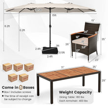 Load image into Gallery viewer, 11-Piece Patio Dining Set with 15ft Double-Sided Umbrella - PE Rattan, Acacia Wood, Solar Lights
