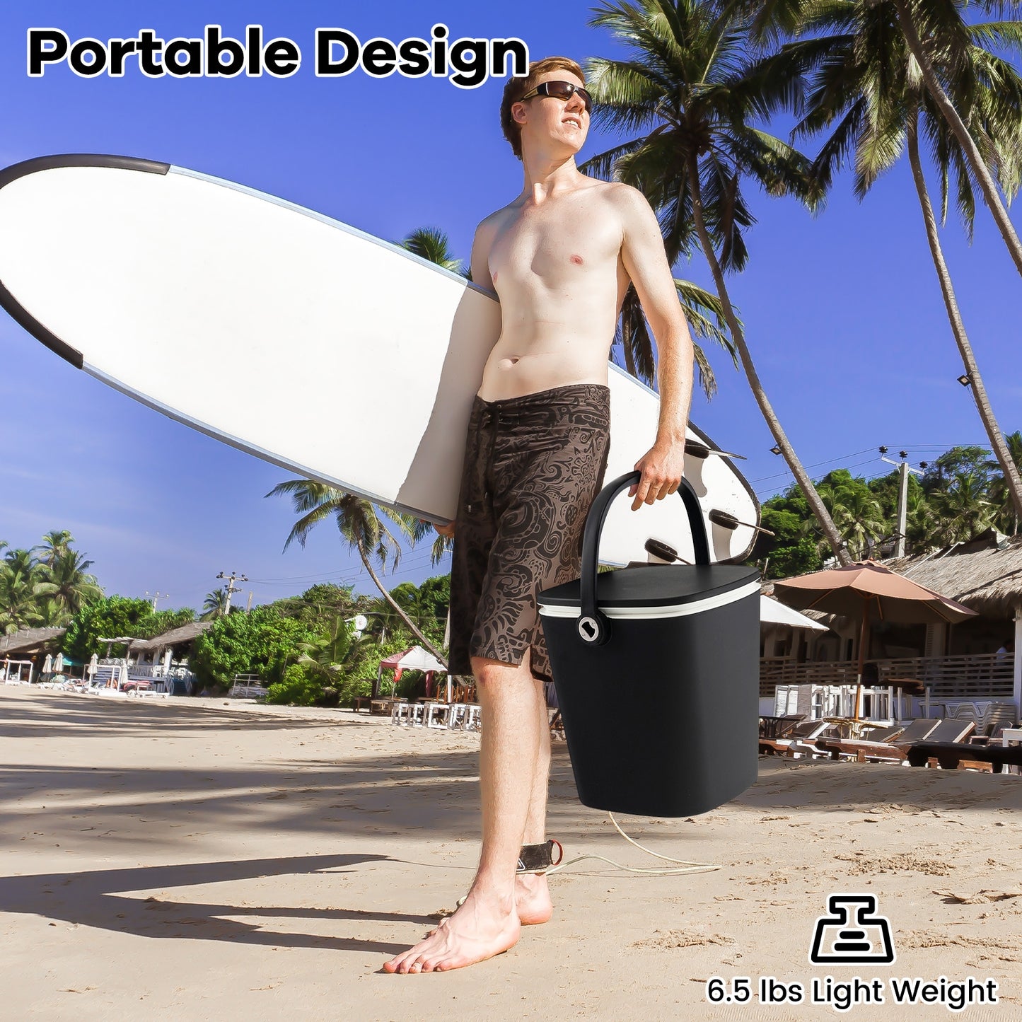 3-in-1 Portable Cooler Bar Table with Bottle Opener and Lift Top Lid for Camping Poolside-Black