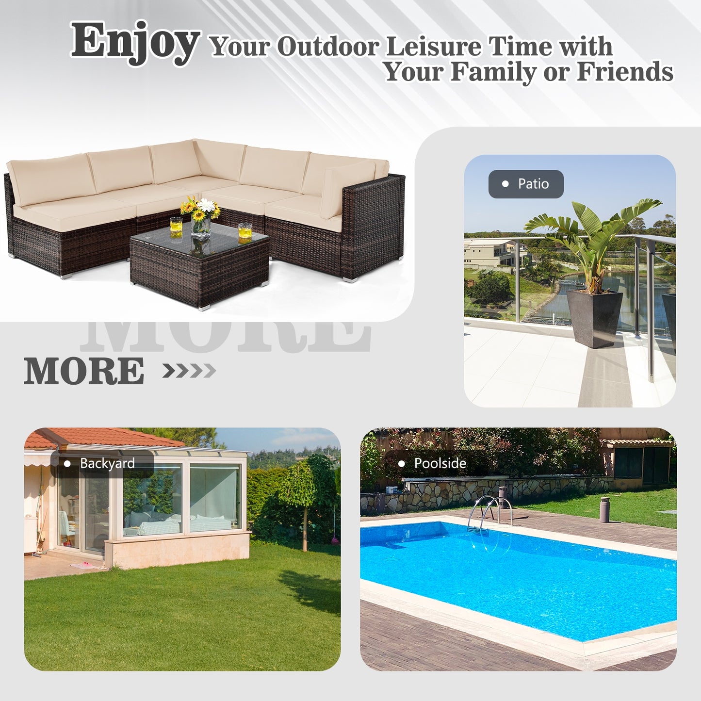 6 Pieces Patio Rattan Furniture Set with Cushions-Brown