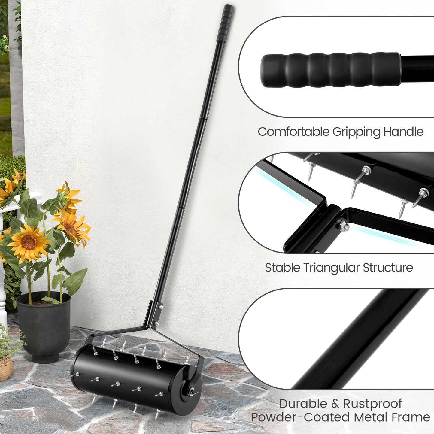 18/21 Inch Manual Lawn Aerator with Detachable Handle-18 inches