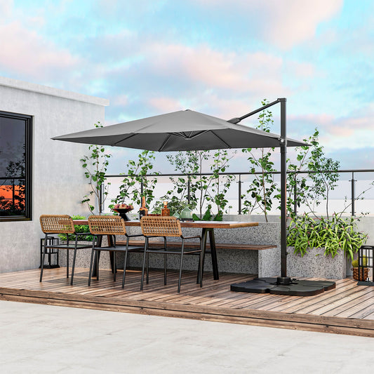 9.5 Feet Square Patio Cantilever Umbrella with 360° Rotation-Gray