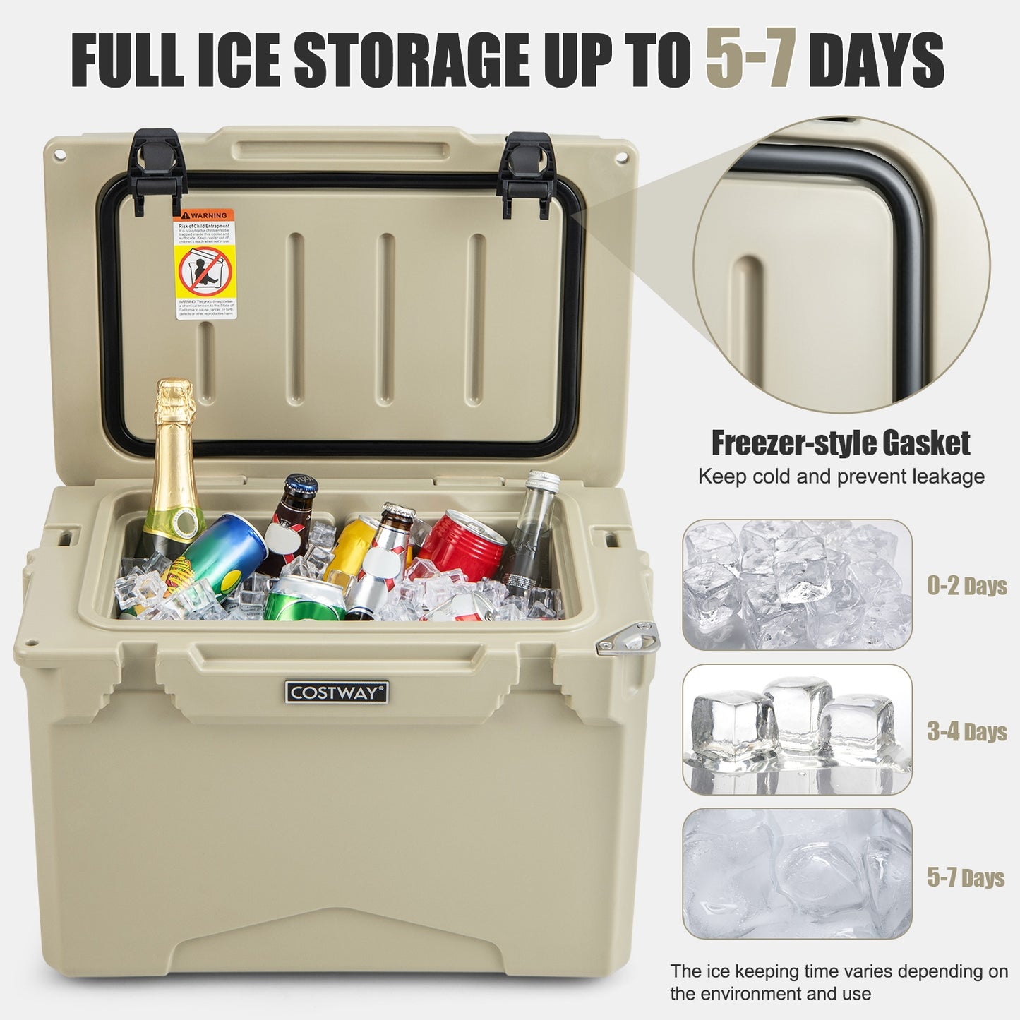 25 QT Hard Cooler with Aluminum Handle and Integrated Cup Holders-Tan